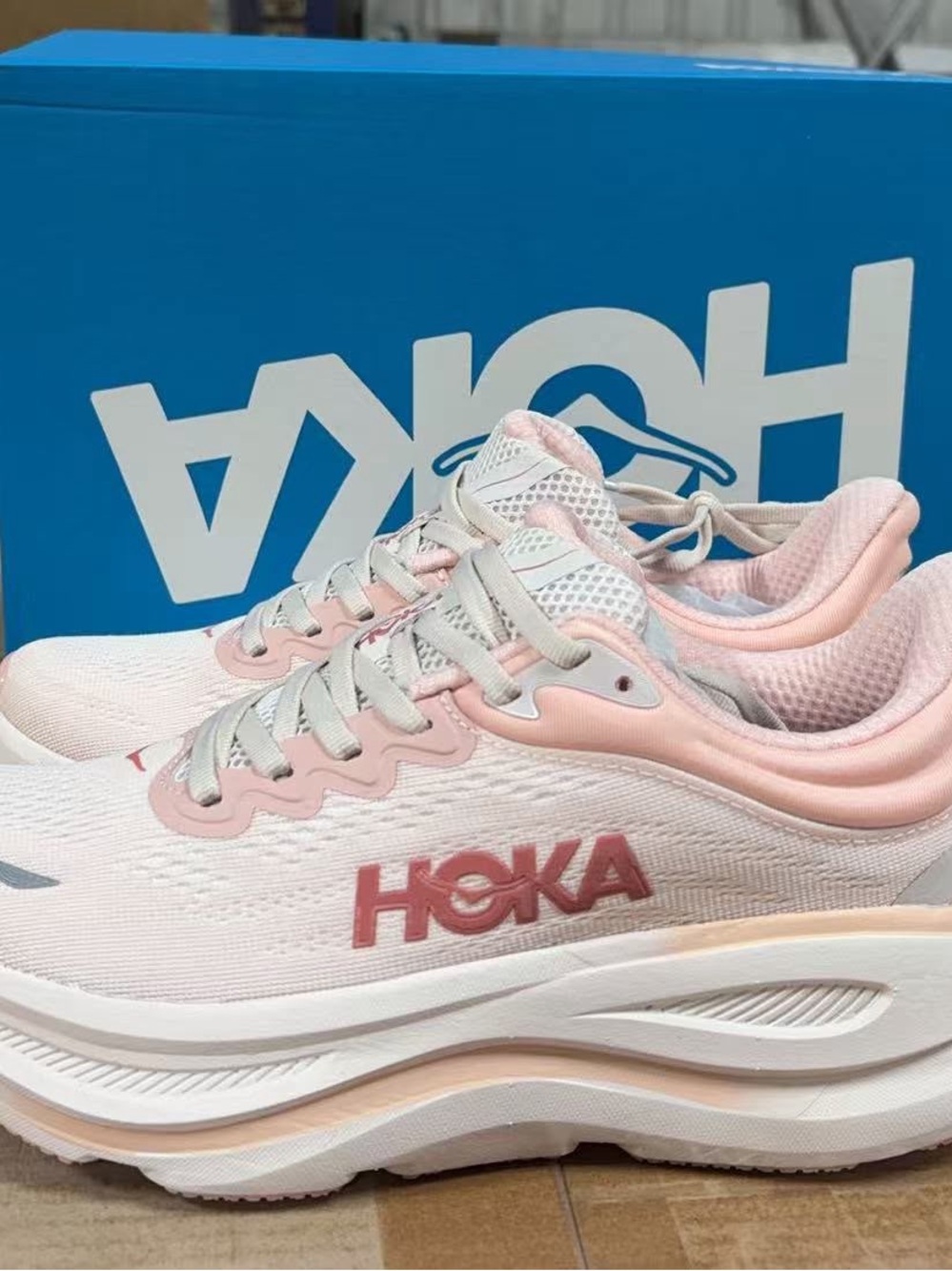 Hoka Women's Pink and White Running Shoes - Picture 2 of 3